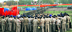 The police review security arrangements for BJP prime ministerial candidate Narendra Modi's rally in Sector 34, Chandigarh, on Friday