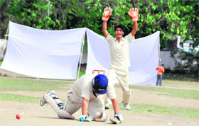 A match in progress during the Shivalik Cricket Tournament at Rangers Ground in Dehradun on Friday.