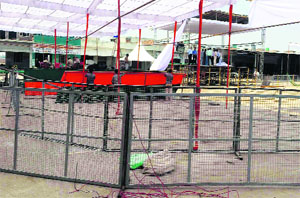 Special iron barricades around the main stage for Narendra Modi's rally at Gohana on Saturday.