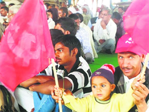 Supporters during a rally addressed by CPM leader Hannah Mollah in Fatehabad on Thursday
