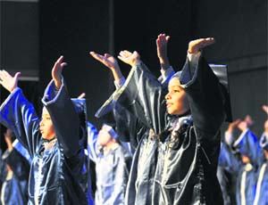 Students of Guru Nanak Public School perform during the graduation ceremony in Ludhiana.