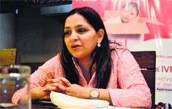 Dr Manika Khanna addresses a press conference in Ludhiana.