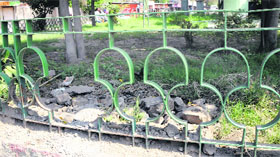 Parshuram Chowk roundabout in a deplorable condition in Amritsar.