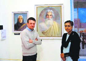 Ian Barrand and Bhajan Hunjan, experts from England, at the Sobha Singh Art Gallery at Andretta