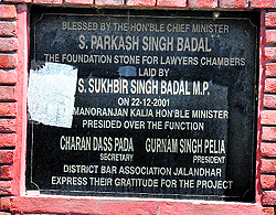 A foundation stone laid at the district courts for the construction of lawyers chambers in Jalandhar