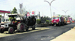 The Tanda road being laid in Jalandhar on Saturday