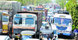 Vehicles stuck in a traffic jam during a roadshow taken out by the Congress in Ludhiana. Tribune photo: Himanshu Mahajan
