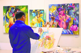 NP Razeshwarr paints at Art Lounge 