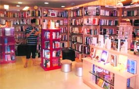 A collection of books at One Up Library in Amritsar