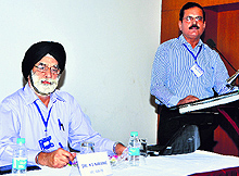 Chief guest at the state-level workshop on tuberculosis Dr Ajay Sahni addresses medicos in Bathinda on Sunday