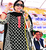Kirron Kher campaigns in Sector 49, Chandigarh, on Sunday