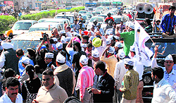 A traffic jam at Zirakpur on the Ambala-Chandigarh highway during the AAP roadshow on Sunday