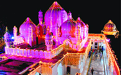 The Mansa Devi temple all decked up for the Navratras in Panchkula on Sunday