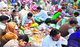 Pilgrims perform rituals at Narayani Shilla, Devpura, in Haridwar on Sunday.