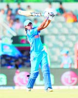 Harmanpreet Kaur launches one on her way to 77 in Sylhet.