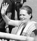 Congress president Sonia Gandhi at an election rally at North Lakhimpur in Assam on Sunday