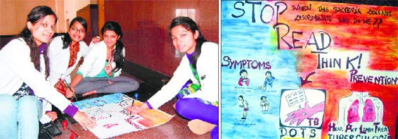 (Left) Medicine students take part in a poster competition at the Dr Rajendra Prasad Government Medical College in Tanda; poster made by MBBS student Samridhi.