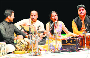 Artistes perform during a cultural event organised by All India Radio at the Gaiety Theatre in Shimla on Monday.