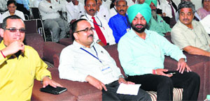 Election observer Rajesh Kumar Jha (2nd from left) at a surprise check of SVEEP programme in Jalandhar on Monday. 