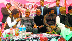 Union Health and Family Welfare Minister Ghulam Nabi Azad at a rally in the Mahore area of Reasi district. A Tribune Photograph