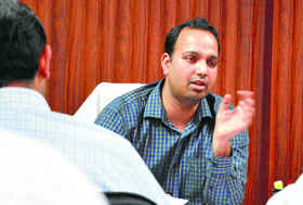 Additional Commissioner Sumit Jarangal briefs mediapersons in Ludhiana.