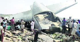 The wreckage of the IAFs C-130J that crashed at Karauli, near Gwalior, killing five crew members on March 28.