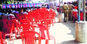 Unoccupied chairs speak for the success of Deputy Chief Minister Sukhbir Singh Badals rally.
