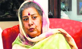 Ambika Soni, Congresss candidate from Anandpur Sahib, interacts with mediapersons in Chandigarh on Monday.