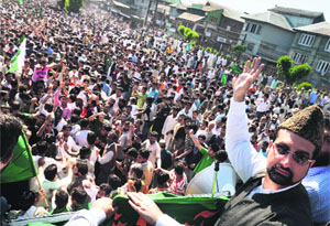  Mirwaiz Umar Farooq addresses a gathering. 