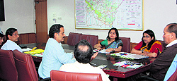 Kumoan University officials give a presentation to the Uttarakhand Chief Secretary at the Secretariat in Dehradun on Tuesday