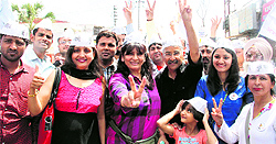 Archana Puran Singh campaigns in support of Aam Aadmi Partys Tehri Lok Sabha seat candidate Anoop Nautiyal in Dehradun on Tuesday