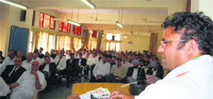 State Congress chief Ashok Tanwar addresses Bar members in Fatehabad on Tuesday.