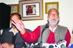 State CPM secretary Rakesh Singha addresses mediapersons in Shimla on Tuesday.