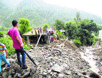 Destruction caused by a power project at Deol village in the Dhauladhar hills area.