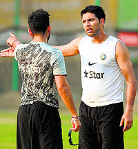 Yuvraj Singh and Virat Kohli argue while playing a football game at a training session