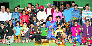 The winners of the Bhubaneshwari Devi Memorial Badminton Tournament played in Dehradun on Wednesday