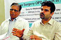 Dr Sanjeev Gupta, senior consultant, neuro surgery, addresses a press conference in Ludhiana on Wednesday