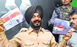 All-India Anti-Terrorist Front president Maninderjit Bitta talks to the media in Chandigarh on Wednesday.