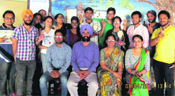 Students of PTU Giani Zail Singh Campus, who won top positions in a three-day national convention, in Bathinda on Thursday. Tribune photo: Pawan Sharma