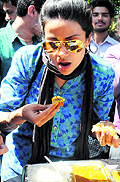 AAP candidate Gul Panag has lunch at the PU on Thursday