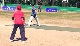 A batsman plays a shot during the final of the Sub Junior Inter House Cricket Tournament at The Aryan School in Dehradun on Thursday.