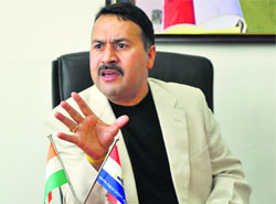 HPCA spokesperson Sanjay Sharma addresses a press conference at Dharamshala on Wednesday.