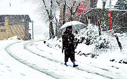 A file photo of a woman walking through snow. A BRO official said more snow had accumulated this year as compared to last year