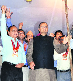 BJP candidate Arun Jaitley during an election campaign in Amritsar.
