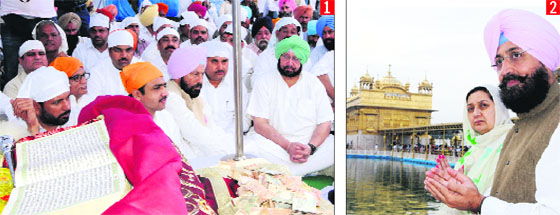Congress candidate Captain Amarinder Singh during a path organised to mark the opening of his election office; 2. PPCC chief Partap Singh Bajwa and his wife pay obeisance at the Golden Temple prior to filling his nomination papers from Gurdaspur Lok Sabha constituency