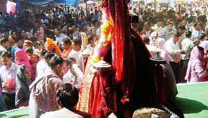 Devotees at the opening of the Devta mela in Sundernagar on Friday.