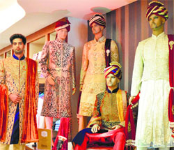Newly lauched designer sherwanis at a store on Mall Road in Ludhiana.
