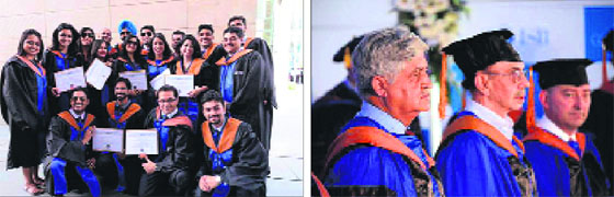 Students with their PGP certificates during the graduation day at the ISB’s Mohali campus; and (right) General VP Malik, former Army chief. Also seen in the picture are Adi Godrej, chairman of the ISB Board, and Admiral James Stavridis, Dean, The Fletcher School, Tufts University.
