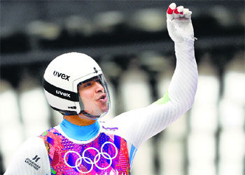 Shiva Keshavan competes in the Men's Luge final at the Sanki Sliding Center during the Sochi Winter Olympics 2014
