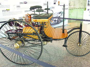 The first car by Karl Benz displayed at the Mercedes Benz museum Photos by the writers